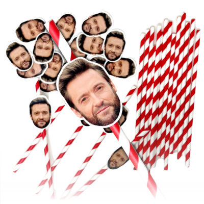 Red and white striped personalised straws with faces, perfect for adding fun to drinks at a party