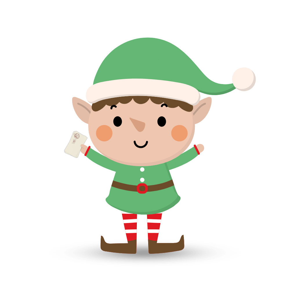 Cartoon Elf holding Letters