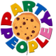 A colourful logo that reads "PARTY PEOPLE" arranged in a circle around a cookie.