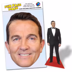 Realistic face masks and 20cm desktop cutout of Bradley Walsh