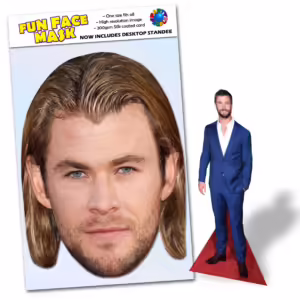 Realistic face masks and 20cm desktop cutout of Chris Hemsworth