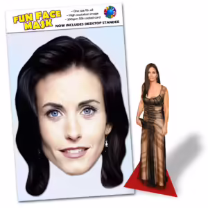 Realistic face masks and 20cm desktop cutout of Courteney Cox