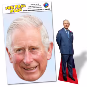 Realistic face masks and 20cm desktop cutout of King Charles III