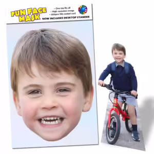 Realistic face masks and 20cm desktop cutout of Prince Louis of Wales