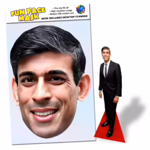 Realistic face masks and 20cm desktop cutout of Rishi Sunak