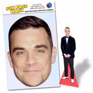 Realistic face masks and 20cm desktop cutout of Robbie Williams
