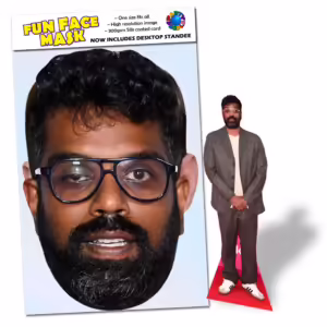Realistic face masks and 20cm desktop cutout of Romesh Ranganathan