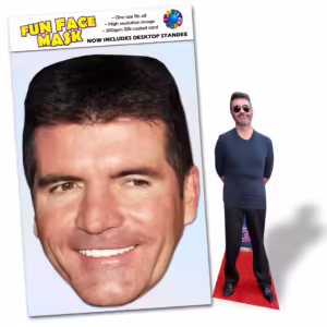 Realistic face masks and 20cm desktop cutout of Simon Cowell